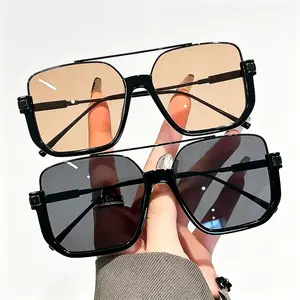 Women's Unisex 2-Pack Oversized Square Double Bridge Sunglasses Set, Y2K American Retro Style, UV Protection Lens, Ideal for Casual Outings & Everyday Wear