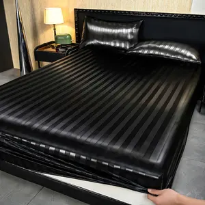 2/3pcs Silky Satin Fitted Sheet and Pillowcase Set, Striped Solid Color Design, Soft Comfortable Skin-Friendly Breathable Bedding, Cooling Bed Sheets with Dustproof Mattress Protection, Perfect for Bedroom, Guest Room and Dorm