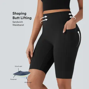 Halara UltraSculpt High Waisted Scrunch Butt Lifting Tummy Control Side Pocket Shaping Workout Biker Shorts 9''