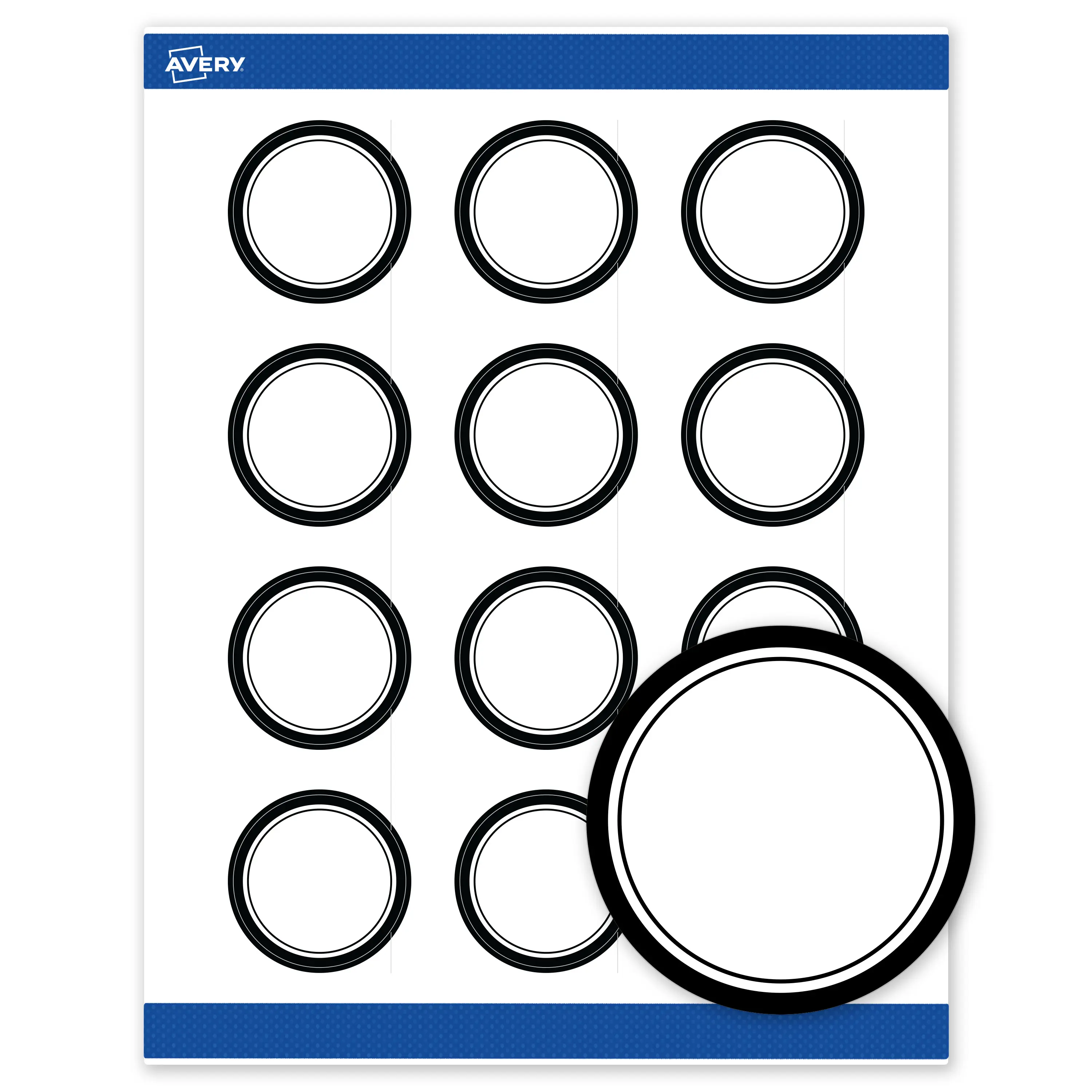 Avery Printable Round Labels with Sure Feed Technology, Double Black Border Design, 2" Diameter, Matte White Permanent Labels, Laser/Inkjet, 120 Total, Great for Product Labels