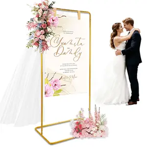 Rectangular Golden Metal Arch Decorated with Balloons/Flowers/Banner, a Backdrop for a Party Wedding Birthday(2.6x5.7FT)