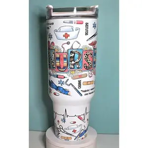 Leopard Print Nurse 40oz Tumbler, Colorful Medical Doodle Design Cup, Insulated Travel Mug, Nursing School Essentials, Gift for Registered Nurse, 40oz Stainless Steel Tumbler, Healthcare Hero Gift