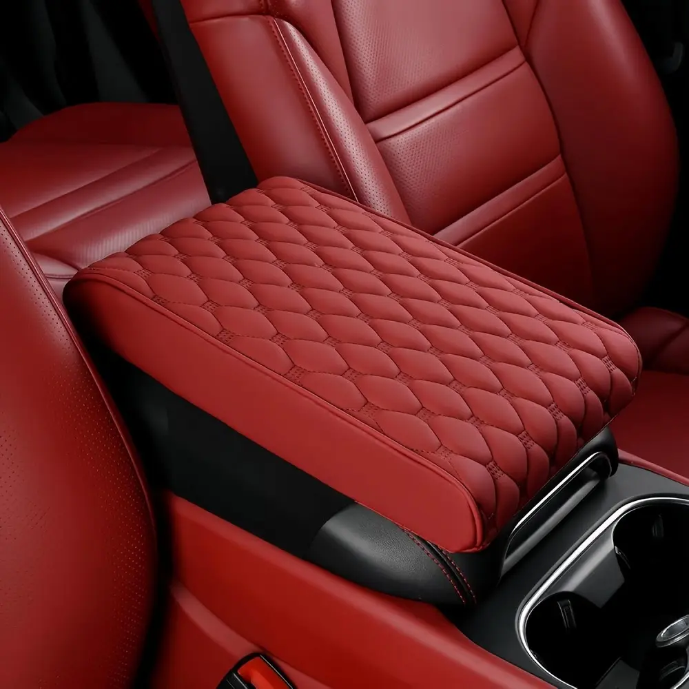 Car Center Console Cover, Leather Memory Foam Armrest Cover Cushion with 2 Storage Bags, Universal Waterproof Armrest Seat Box Pad, Comfortable Car Interior Accessories for Most Vehicles