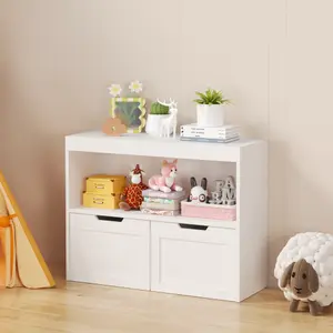 Book Organizer Cabinet White Two Spacious Drawers Open Cubes For Small Clothes Magazines Toys 24 2 Inch Height Safe Rounded Edges