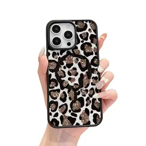 Leopard Pattern Premium Magnetic Phone Cases for iPhone 16 15 14 Pro Max 13 12 11 Plus Shockproof Protection Acrylic Cover Cellphone Protective MagSafe Case Transparent Silicone Anti-Yellowing iphone 15 pro max case