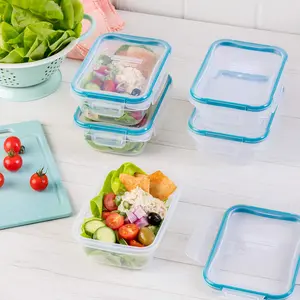 Total Solution 10-Pc Plastic Food Storage Containers Set, 3-Cup Rectangle Meal Prep Container, Non-Toxic, BPA-Free Lids with 4 Locking Tabs, Microwave, Dishwasher, and Freezer Safe Airtight Kitchen
