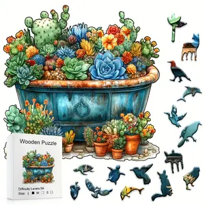 501 Succulent Cactus Wooden Box Jigsaw Puzzle, Handmade DIY Holiday Gift, Suitable for Home, Living Room, Office, Beginners