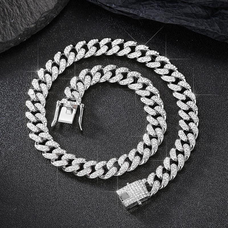 12mm Iced Out Cuban Link Necklace for Men - Hip Hop Bling Jewelry with Dragon Clasp, Geometric Links, Metal Coating, Daily Wear Gift for Boyfriend