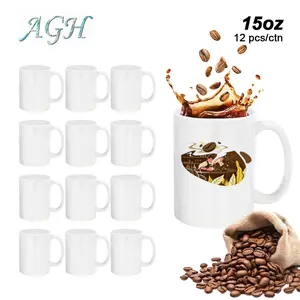 AGH 12pcs 15 oz Sublimation Ceramic Mug Coffee Cups Tumblers DIY for Valentine's Gifts Wholesale Drinkware