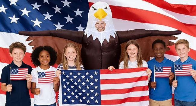 Inflatable Bald Eagle Costume for Adult Blow up Eagle Mascot Costume Outfit Funny Independence Day Parade Patriotic Costume Suit