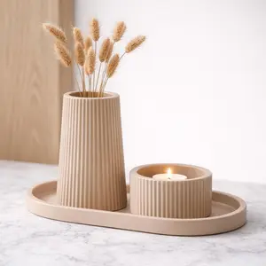 Ribbed Vase and Key Tray Set, Home Decor, Modern Entryway Organizer