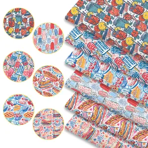 6pcs 45cm*50cm/17.72in*19.69in American-style Outdoor BBQ Printed Pattern Fabric, Suitable for Patchwork Quilting, Bedding, Tablecloths, Bags, Face Masks, Hats, Headbands, Pillowcases, and Other DIY Fabrics