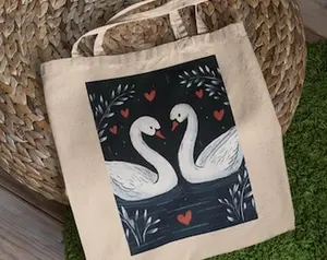Swan Hearts Tote Bag - Cute Tote Bag, Aesthetic Tote Bag, Tote Bag, Canvas Bag, Book Bag, Grocery Bag, Swan Tote Bag, Animal Tote Bag #1490