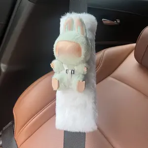White and Gray Seat Belt Shoulder Pads, Cute & Suitable for Labubu Dolls, Soft & Comfortable, Car Interior Decoration, High-End Seat Belt Protector, European and American Style Interior Goodies