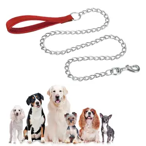 PETAXCELL Heavy Duty Chain Dog Leash Lead Metal Chain Dog Leash with Soft Padded Handle for Small Medium Large Pet Puppies Walking Training Traveling Lead