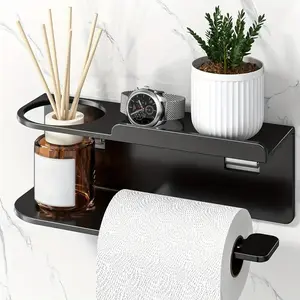 Wall-Mounted Paper Towel Holder with Perfume Storage Rack, Multi-Functional Organizer for Kitchen & Bathroom, Self-Adhesive Installation, Bathroom Organizer Supplies, Toilet Paper Holder, Bathroom Accessories