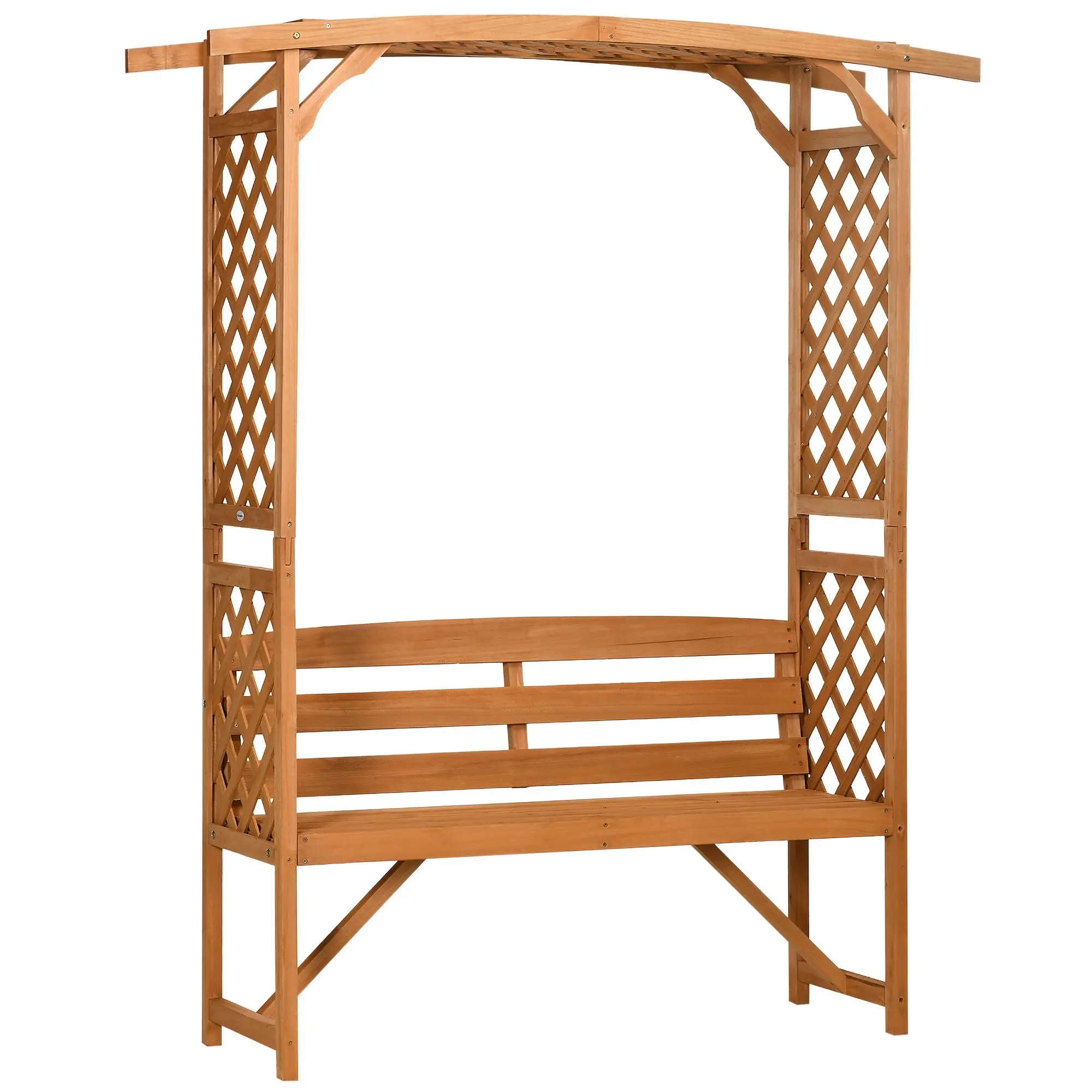 Outsunny 3-Seat Natural Wooden Arbor Arch Outdoor Furniture Set - 63" w x 19.75" d x 78" h, 528 lbs, with 2 Trellises, Pergola Bench for Events, Backyard Decor, Climbing Plants