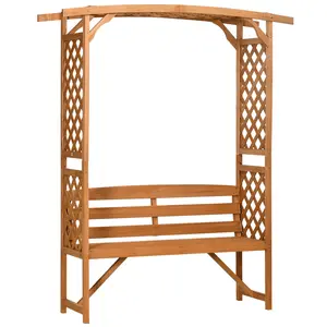 Outsunny Patio Garden Bench Arbor Arch with Pergola and 2 Trellises, 3 Seat Natural Wooden Outdoor Bench for Grape Vines & Climbing Plants, Backyard Decor, Natural