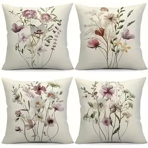 4pcs Soft Floral-themed Pillowcases: Four styles with different layouts of watercolor-textured soft-toned flowers (mainly pink-purple, light white). Fresh and gentle, fits home decor, brings warm and elegant vibe
