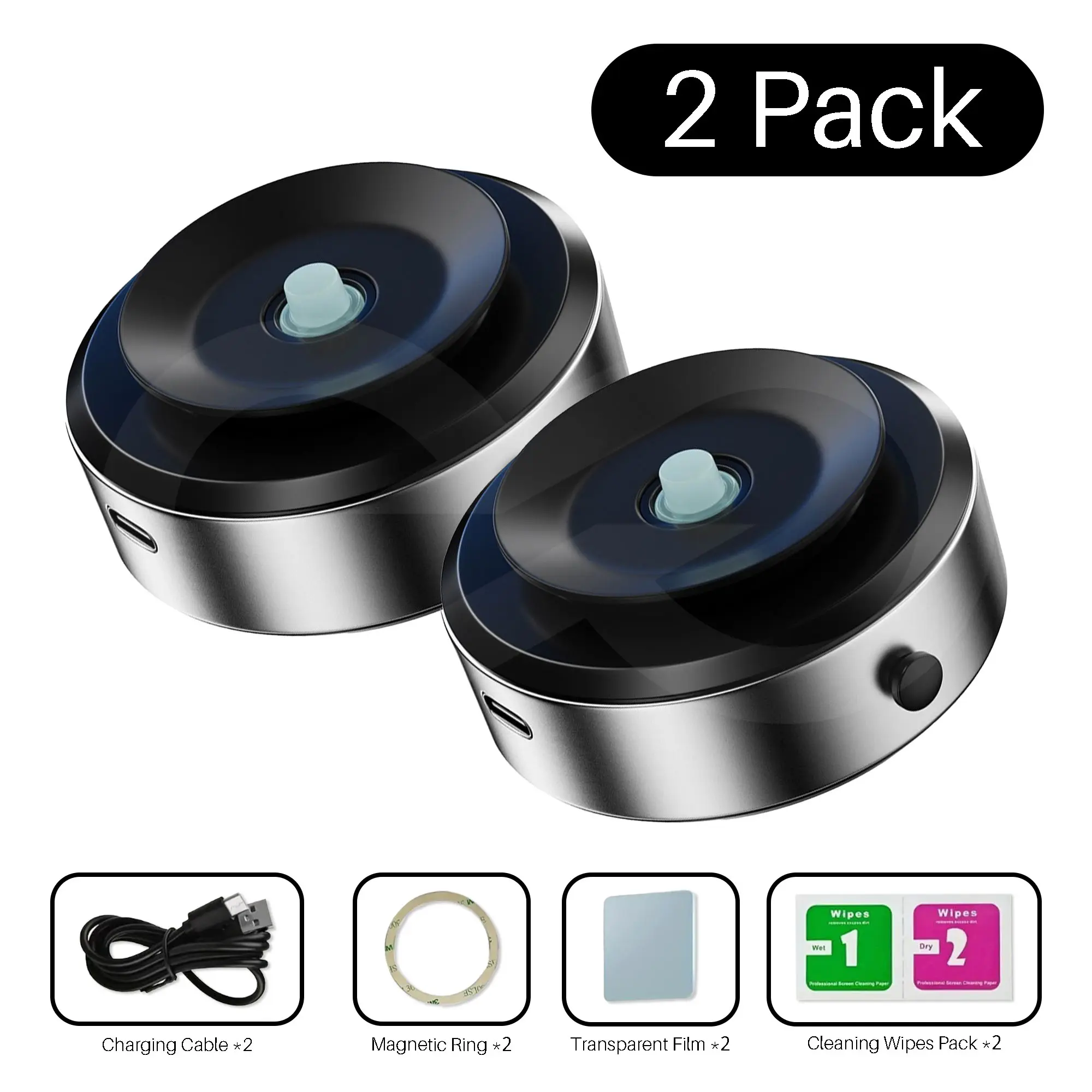 2 Counts Electric Suction Cup Vacuum Magnetic Phone Holder, Dashboard Windshield Navigation Universal Desktop Cell Phone Holder, Double-sided Car Magnet Phone Grip, Portable Strong Suction Mount Fit for Car, Kitchen, Gym, Bath Shower Phone Accessories