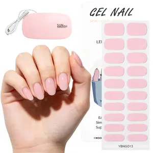 Jelly Pink Semi-Cured Gel Nail Strips Starter Kit, Includes 60s LED Nail Lamp, Nail Remover & Prep Tools, Semi-Cured Nail Wraps for Home Salon