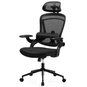 Office Chair with Adjustable Height, High Back Desk Lumbar Support & Headrest, Comfortable Mesh Computer Chair with Soft Flip Up Arms
