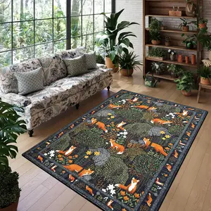 Fox & Flower Pattern Rug, 1 Count Non-slip Soft Floor Mat, Decorative Carpet for Home Living Room Bedroom, Vanity Decor Accessories, Floral Area Rug