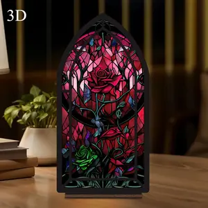 3D Glowing Book Nook Figurine 1pc, 3D - Cozy Glowing Library Sign with Roses, Fantasy Bookend Decor for Bedside/, Bedroom Led Lights, Valentine's/Christmas/Housewarming Gift for Book Lovers (Candle Not Included)