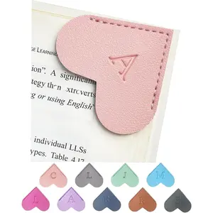 Personalized Handmade Leather Heart Bookmark with Initials, Cute Custom Corner Book Marks for Reading, Ideal Gifts for Women Teachers Students Book Lovers, Book Accessories (Pink, A)