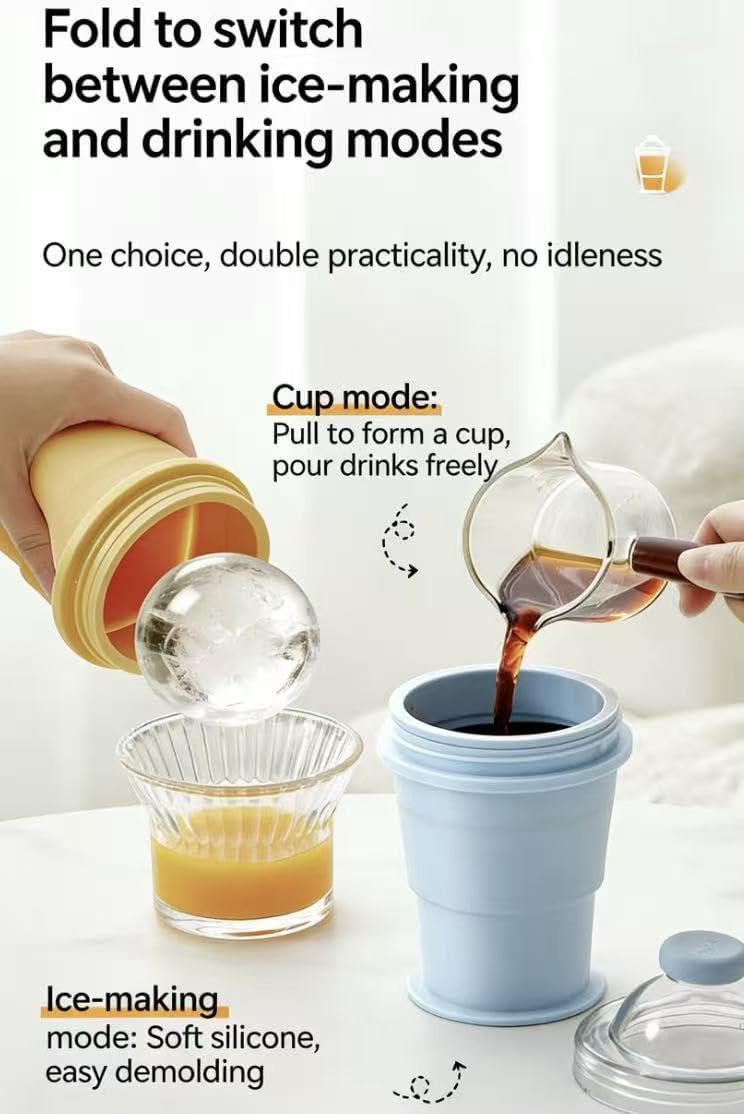 2-in-1 Collapsible Silicone Ice Ball Maker Cup, Reusable Portable Ice Sphere Mold with Straw & Lid, Easy Demolding, Leakproof Travel Tumbler for Coffee, Juice, Home, Gym, Outdoor 2-in-1 Collapsible Silicone Ice Ball Maker Cup, Reusable Portable Ice Sphere Mold with Straw & Lid, Easy Demolding, Leakproof Travel Tumbler for Coffee, Juice, Home, Gym, Outdoor