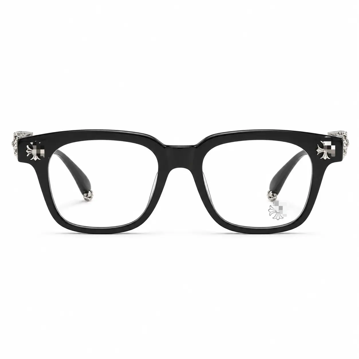 Vintage Chrome Cross Decorative Eyeglasses| Black Square Frame Glasses for Men & Women