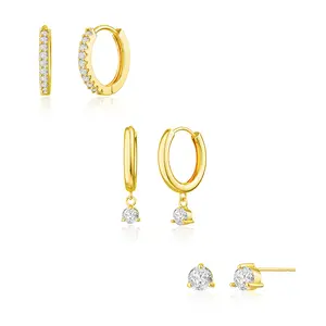 Dearmay 3PCS/Set Hoop Earring Stylish Women Trendy and Pendant Earrings Chunky Hypoallergenic Cute Cubic Zirconia Dangle Stud Earrings Fashion Jewelry Gifts Greenish Spring