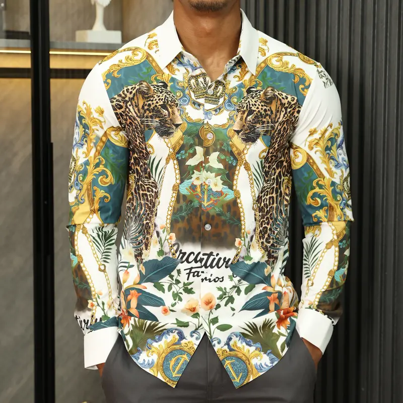 Plus Size M-5XL Men's Rhinestone Long Sleeve Shirt Luxury Party Prom Shirt  for Summer Autumn - TikTok Shop