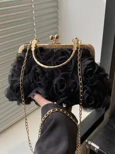 Women's Elegant Rose Design Crossbody Bag, Fashionable Chain Strap Shoulder Bag for Daily Used, Casual Trendy Versatile High-quality Daily Commuting Bag, Embellished Shoulder Bag, Fashionable Bling Bag