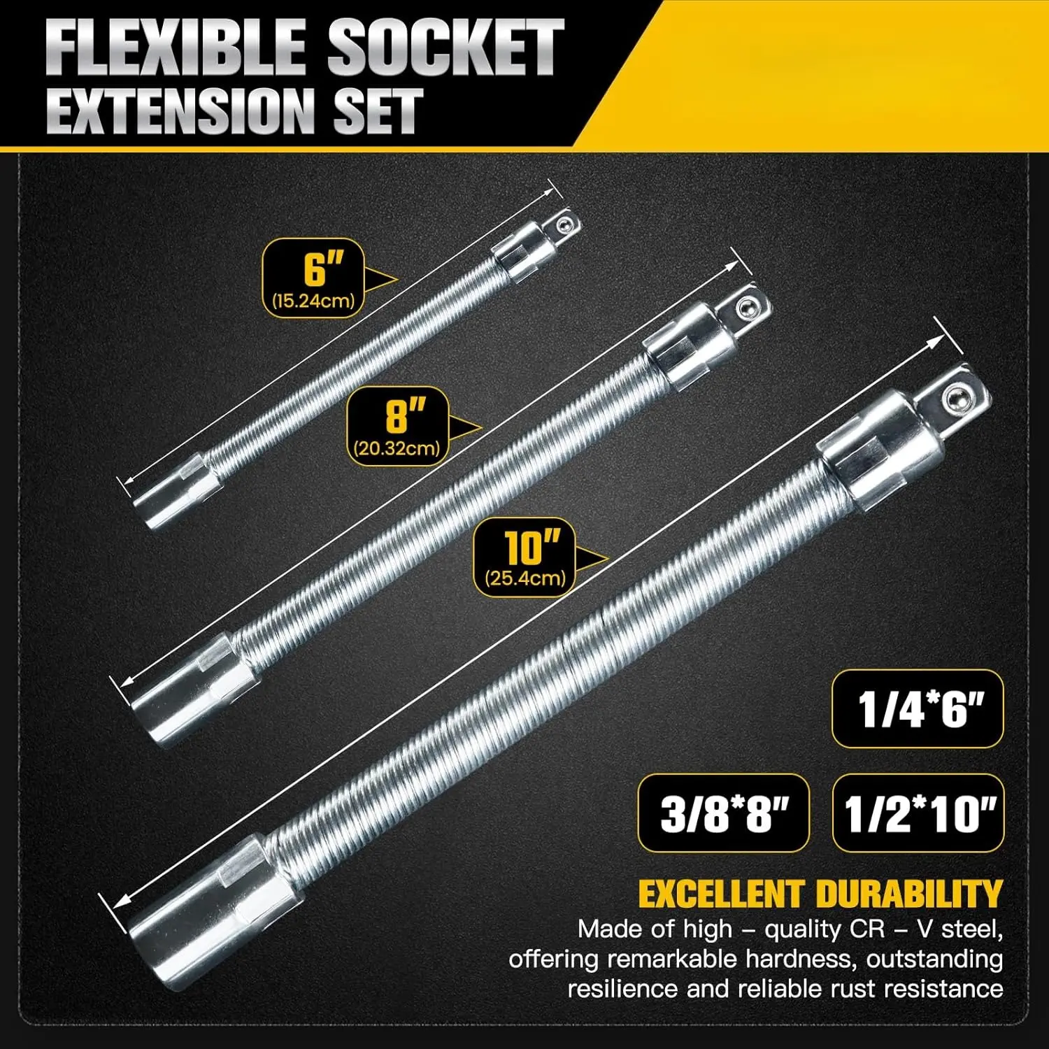1/2 Inch 35cm Socket Ratchet Wrench Set - 3 Bendable Shafts, Wrench Extender Tool, Connecting Rod - Automotive Car Repair Tools for Home & Car Maintenance