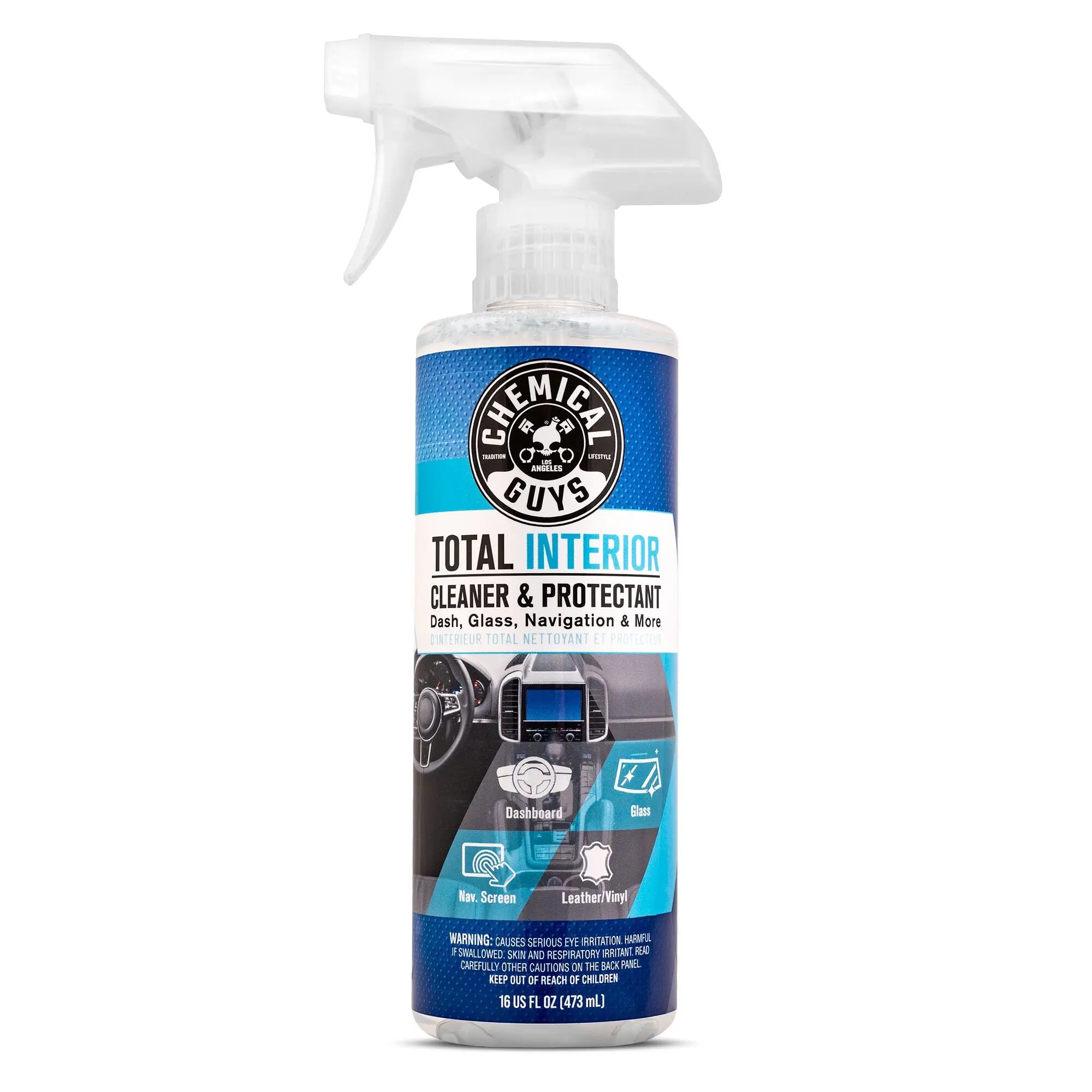 Chemical Guys 16oz 1-in-1 Total Interior Cleaner & Protectant Car Cleaning Kit, Leather-Safe Detailing Product with UV Protection, Residue-Free Streak-Free Interior Leather & Upholstery Cleaner for Vinyl, Plastic, Glass