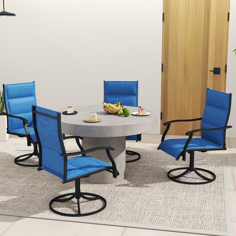 Outdoor Patio Swivel Dining Chairs Set of 2/4, 360 Swivel and All Weather Rocking Chair with Padded Textilene Mesh Fabric and Rust Proof Steel Frame, 400 Lb. Capacity, Grey