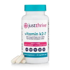Just Thrive Vitamin K2-7 Edible Supplement, 320 mcg Pharmaceutical-Grade K2-7 with Magnesium & Zinc for Heart & Bone Health, 60 Capsules - 1 Pack