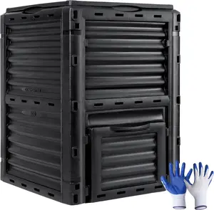 Compost Bin 80 Gallon,Includes Gloves, Large Compost Bin w/Top Flip Latch-on Lid, Bottom Exit Door Aerating Outdoor Garden Compost Box,BPA Free Material for Backyard Outdoor, Black