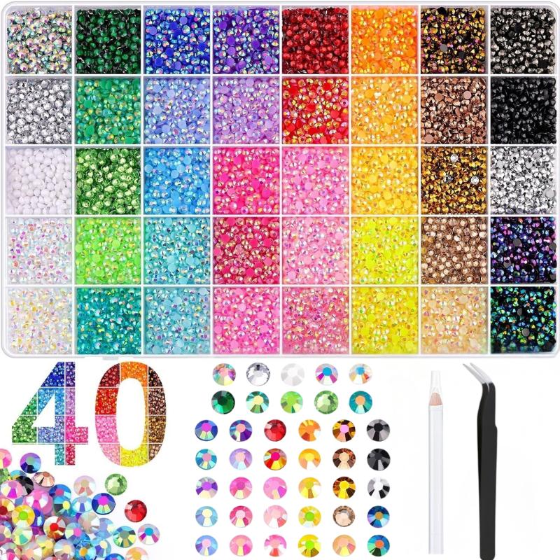 40 Grids Jelly Multicolor SyntheticRhinestones Resin Flatback Beads for Art,Bedazzler Kit for Crafting Book Shoes Nail Art， Bedazzling Kit Flatback with Gifted Tools diamond painting diy jewelry art tool glitter decorative rich color rhinestone gift