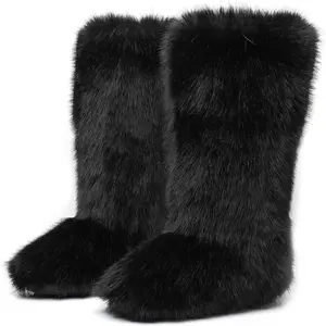 Boots for Women,Furry Fluffy Fuzzy  High Snow Boots Winter Warm Soft Brown Black Faux  Boots