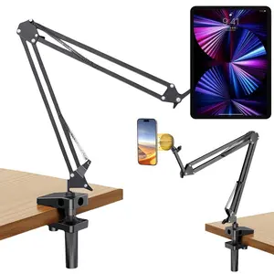2 IN 1 Magnetic Tablet Stand Phone Holder + Phone Clip, N52 Strong Magnet Desk Phone Mount Bracket Desktop Clamp & Adjustable Arms for Office Work Meetings Bedside Study Room Video, 360° Rotatable for 4.7-13.5" iPhone iPad mini/Air/Pro Samsung Galaxy Tabs