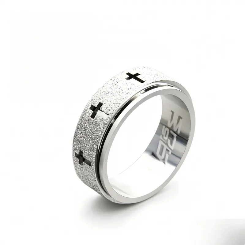 Unisex 8mm Wide Stainless Steel Cross Spinner Fidget Ring - Anti-Anxiety Relief, Anti-Tarnish, Daily Wear Fashion Jewelry Band, Fidget Rings, Cross Design Rings