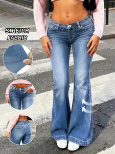 Women's Low Waist Y2K Style Elastic Elephant Claw Jeans, Fashionable Comfortable Stretch Denim Fabric Jeans, Perfect for Casual Daily Wear