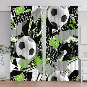 Fashionable Football Print Curtains Set, Home Decoration Curtain, Easy Install Rod Pocket Window Drapes for Bedroom & Living Room, Comfortable Atmosphere, Home Textile