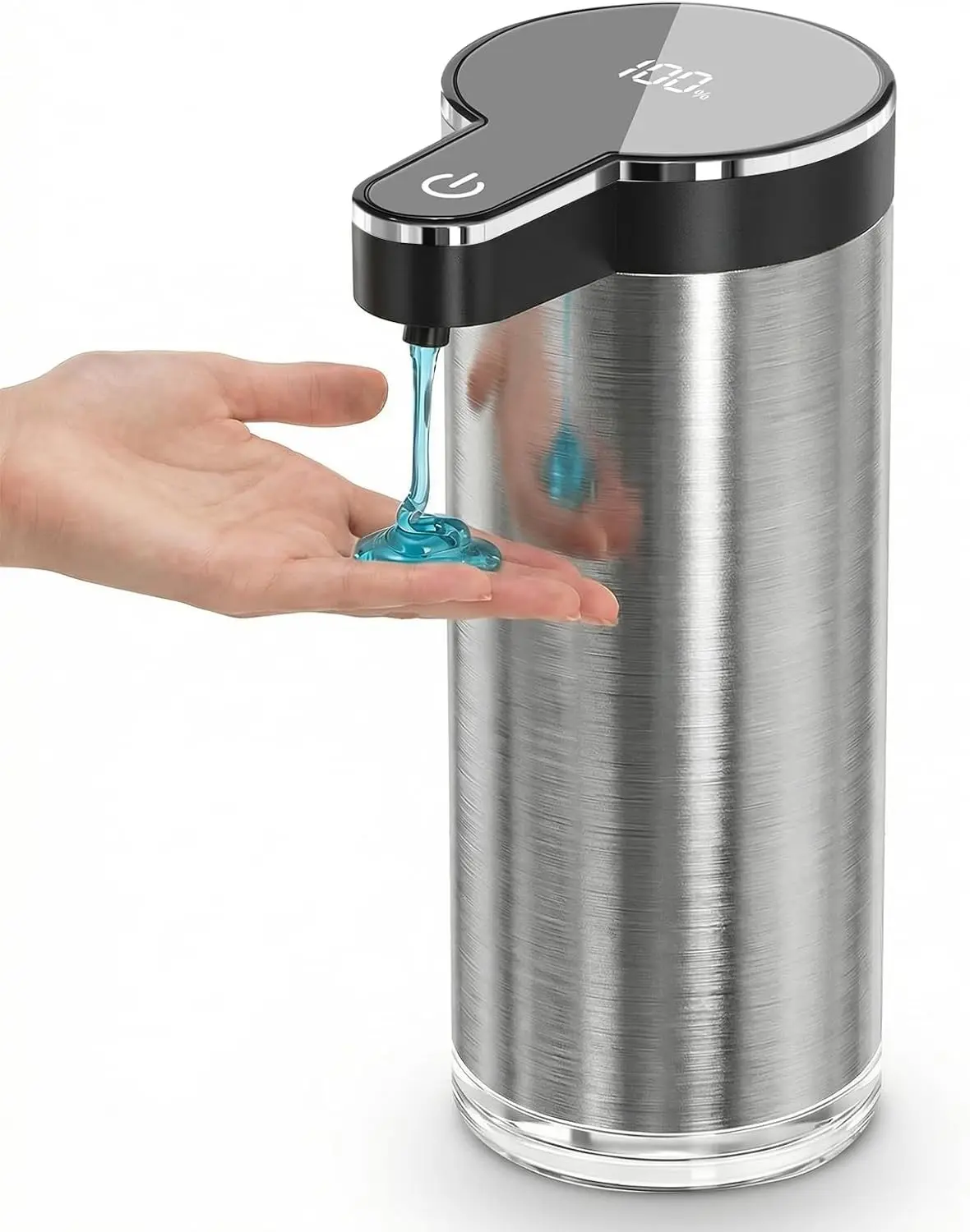 Touchless Automatic Liquid Hand Soap Dispenser USB Rechargeable 4 Adjustable Levels 11.8oz/350ml Stainless Steel Black for Kitchen and Bathroom