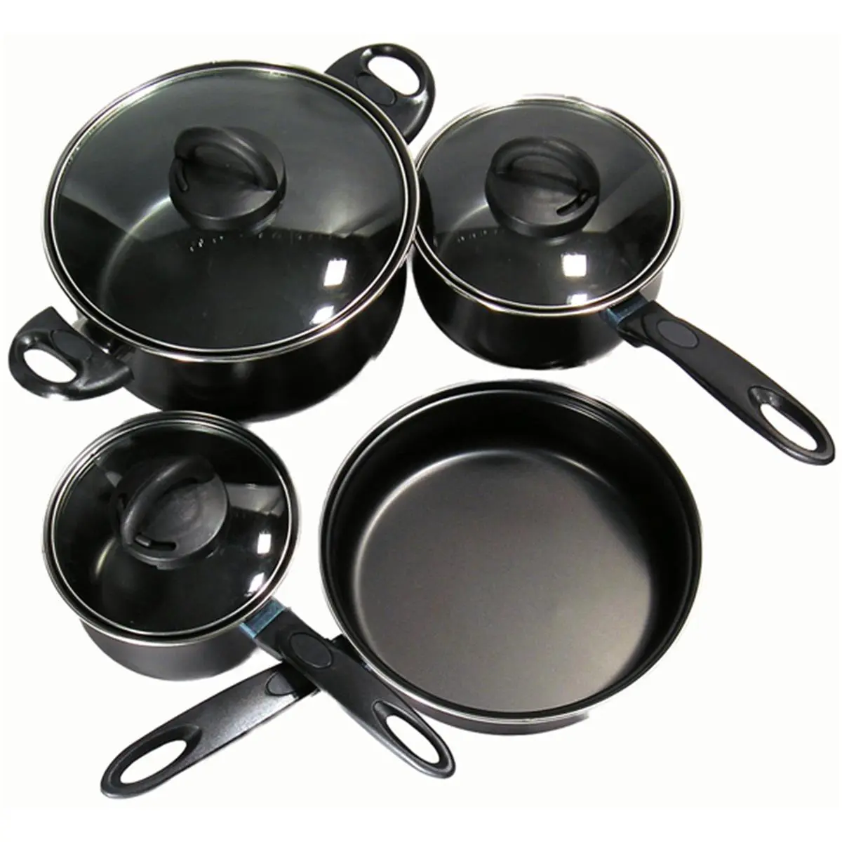 212 MAIN 7-Piece Nonstick Cookware Set - Frying Pans, Multi-Size Sauce Pans with Glass Lids, Oven-Safe, Stay-Cool Bakelite Handles for Kitchen Cooking, Cookware Sets, Seven Pieces