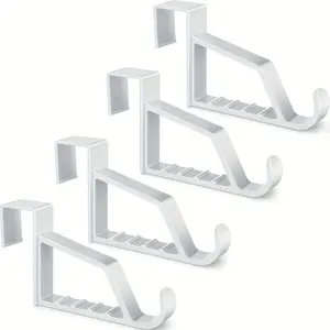 4pcs White Plastic Storage Hooks | Over-the-Door Organizer for Coats, Towels, Bags & Hats | Easy Installation | Sleek Minimalist Design with Multiple Hooks | Space-Saving Solution for Home Organization, Clothes Organizer, Utility Hooks