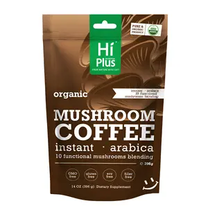 HiPlus Organic Instant 10-in-1 Mushroom Coffee Powder, 14oz | Weight & Immune Support | Premium Arabica Coffee with Lion’s Mane, Chaga & Reishi