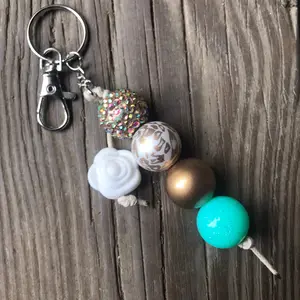 Rhinestone Cheetah Acrylic Bead Keychain